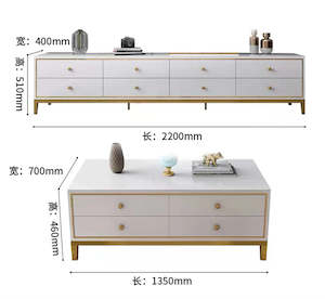 Heyday Vintage Design Furniture: 702 Modern Coffee Table and TV Cabinet Set with Tempered Glass Top