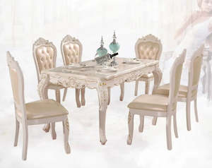 Marble Top Champion Yellow/White Frame 1.5 Meter Dining Table set  CZ906W