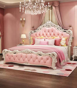 Heyday Vintage Design Furniture: X01 European Luxurious Cream White/Pink 7 Pieces Bedroom Set