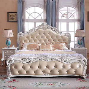 Heyday Vintage Design Furniture: X01 European style Luxurious Champagne/Cream White Tufted Rococo 5 Pieces Bedroom Set