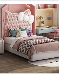 B06 Pink/White Lining Kitty Heardboard  Kids bedroom set