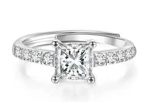 Yorkerla Jewellery: 1 Carat Princess Square 925 Silver Moissanite Stone Ring