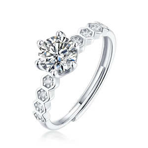 1 Carat Honeycomb 925 Silver Moissanite Stone Ring