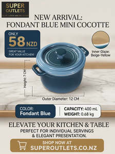 New: 12cm Mini Cast Iron Cocotte with Lid – Fondant Blue, 400ml