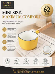 New: Mini Enamel Saucepan with Wooden Handle and Dual Pour Spouts – Yellow