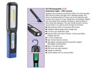 Narva 71460 LED Rechargeable L.E.D Inspection Light ‘ 200 Lumens