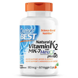 Doctor's Best Natural Vitamin K2 MK-7 with MenaQ7 Plus D3 60 Veggie Caps
