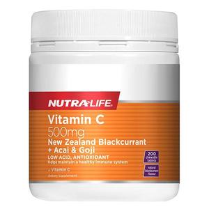Nutralife Vitamin C 500mg Blackcurrant, Acai, and Goji 200 Tablets