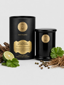 Candles: Vetiver & Geranium Leaf - Grounding Unisex Aromatherapy Candle. Pure Soy 250g