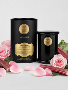 Candles: Roses & Rhubarb Long Burning Pure Soy Wax Candle 250g