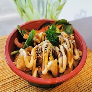 Donburi Rice Bowl: Karaage Chicken Donburi (battered chicken)