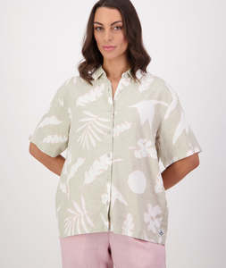 Women's Leafage Linen Short Sleeve Shirt