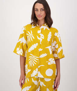 Women's Leafage Linen Short Sleeve Shirt