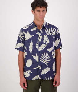 Mens Tops: Men's Leafage Linen Short Sleeve Shirt