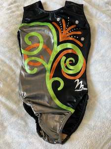 50 Leotards: Milano Black and Silver with lime and orange spiral detail