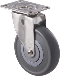 Castors: 125mm Grey Rubber Stainless Steel Castors - 150KG Rated