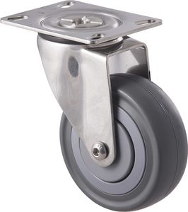 Castors: 100mm Grey Rubber Stainless Steel Castors - 140KG Rated