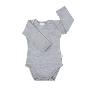 Baby Clothing: Long Sleeve Merino Bodysuit | Grey Marle