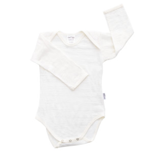 Baby Clothing: Long Sleeve Merino Bodysuit | Vanilla