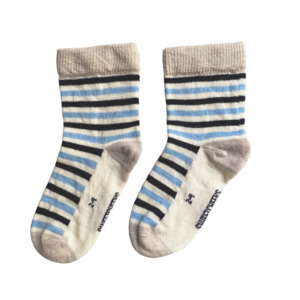 School Tights Socks: Crew Merino Socks | Light Blue Stripe