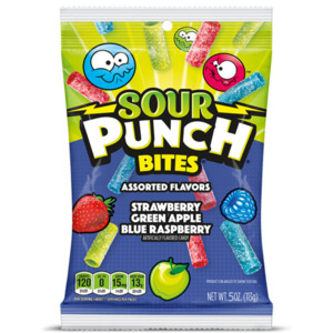 SOUR PUNCH BITES PEG BAG - ASSORTED STRW BLUE RASP APPLE