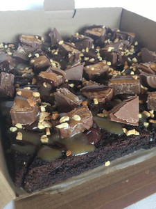 Products: Loaded Snickers Brownie Slab Sweet Cheeks Cakery