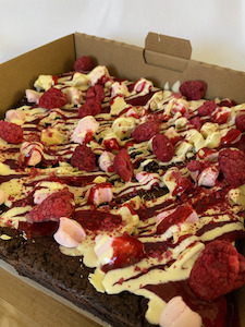 Products: GF Raspberry White Chocolate Brownie Sweet Cheeks Cakery