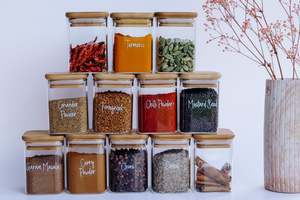 Square Glass & Bamboo Spice & Herb Pack