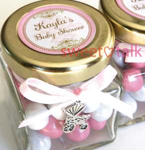 Mothers Day Gifts: Personalised Chocolate Pearls Candy Jar - Baby Shower Favour - GIRL
