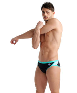 Mens Swimwear: Arena Team Men's Swim Briefs Icons - Black-Blue Diamond