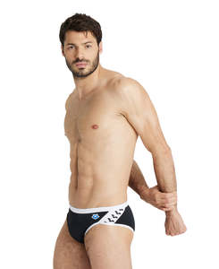 Mens Swimwear: Arena Performance Men's Icons Solid Swim Briefs - Black-White