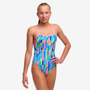 Girls Swimwear: Girls Pillared Single Strap 1 Piece Swimsuit - Funkita