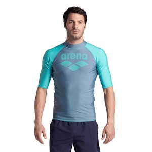 Mens Swimwear: Arena Men's Graphic Short Sleeve Rash Top, Stone Grey