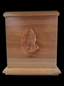 Products: Wood Cremation Urn - Totara Praying Hands - Swiss Wood Technician