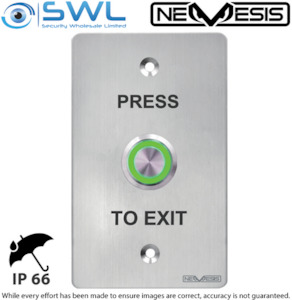 Nemesis Push Button Exit, SPDT, 12-24VDC, Illuminated, IP66, 304 Stainless SWL