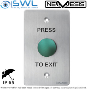Nemesis Push Button Exit, SPDT, 12-24VDC, IP65, 304 Stainless, Green Mushroom SWL