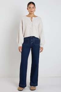 Oat Marle Chunky Knit Crewneck Cardigan