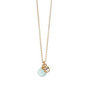 2046 0277 Steel Gold  Blue Glass Ball Necklace
