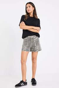 Project Animal Print Front Pocket Denim Shorts