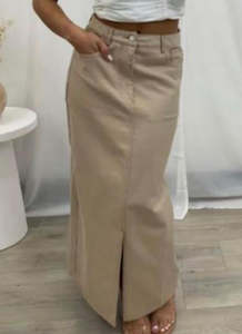 Classic Long Beige Denim Skirt