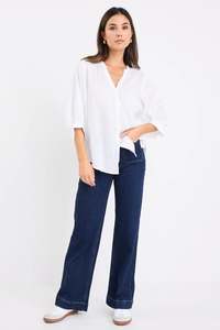 Deity White Linen Button Through Puff Sleeve Blouse