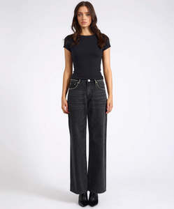 One Teaspoon Jacksons Mid Waist Studded Wide Jeans
