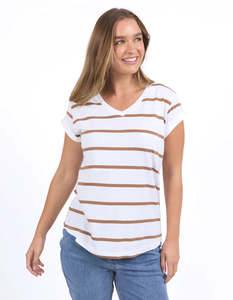 Foxwood Manly Stripe Vee Tee in Tan