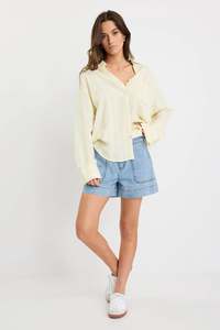 Tops 1: Exalted Yellow Stripe Linen Viscose Oversized Shirt