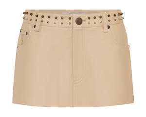Shorts Skirts: One Teaspoon Sloane Low Waist Mini Studded leather Tan Skirt
