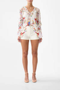 Camilla Lace Up V Neck Blouse