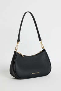 Adore Black Leather Double Strap Small Shoulder Bag