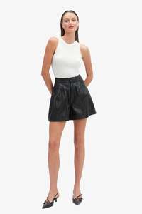 DEA Paperbag Leather Shorts Black