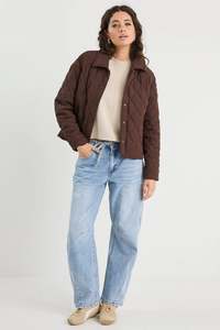 Absolute Chocolate Collared Quilted Puffer Jacket
