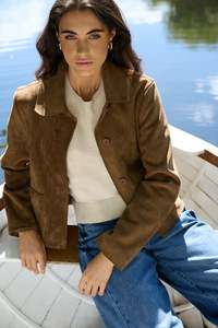 Tops 1: Exhibit Cinnamon Faux Suede Button Front Cropped Jacket